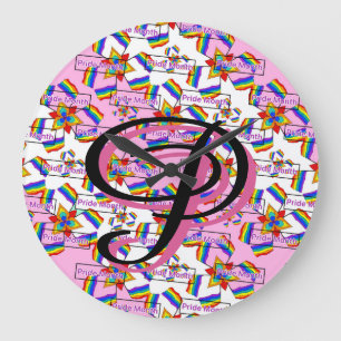 Regenbogen-Mandala-Stolz-Monogramm - Lebendige Geo Große Wanduhr