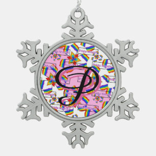 Regenbogen-Mandala-Stolz-Monogramm - Lebendige Geo Schneeflocken Zinn-Ornament