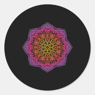 Regenbogen-Mandala-Yoga-Prana-Om-Frieden Runder Aufkleber