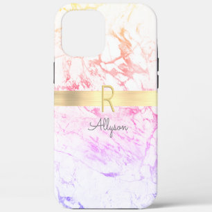 Regenbogen-Marmor & Goldbarren, DIY grauer Name & iPhone 12 Pro Max Hülle