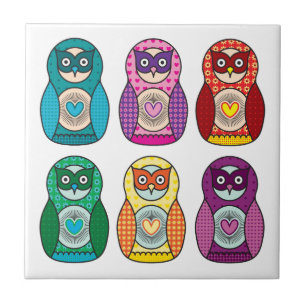 Regenbogen Matryoshka Eulen Fliese