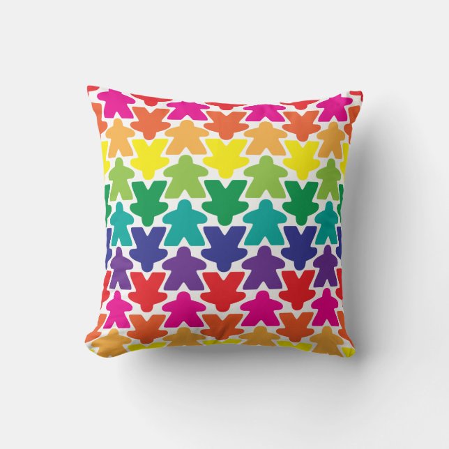 Regenbogen Meeple Wurfs-Kissen Kissen (Vorderseite)