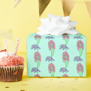Regenbogen Meerjungfrau rosa lila grünes Schwarz, Geschenkpapier