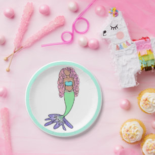 Regenbogen Meerjungfrau rosa lila grünes Schwarz, Pappteller