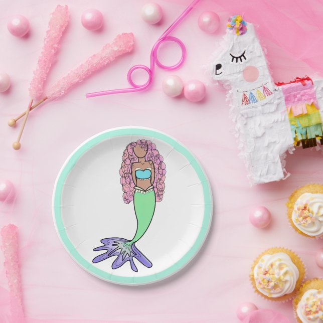 Regenbogen Meerjungfrau rosa lila grünes Schwarz,  Pappteller (Party)