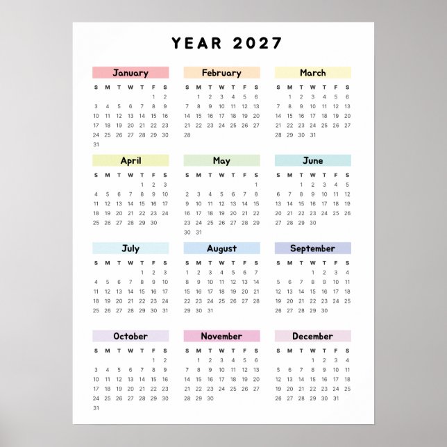 Regenbogen-Minimalist-2027-Kalenderposter Poster (Vorne)