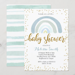 Regenbogen Minze blaue Babydusche Einladung