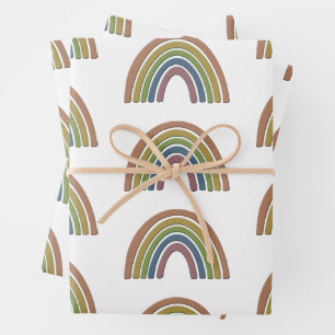 Regenbogen mit Imitaten Rustikale Papiertextur Geschenkpapier Set