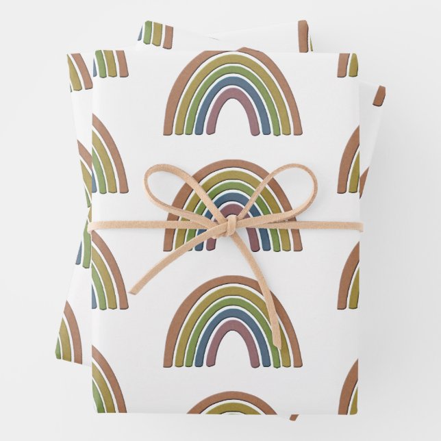 Regenbogen mit Imitaten Rustikale Papiertextur Geschenkpapier Set (Beispiel)