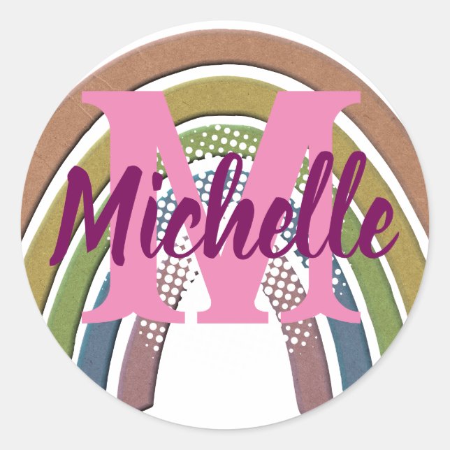 Regenbogen mit Imitaten Rustikale Papiertextur Ind Runder Aufkleber (Vorderseite)