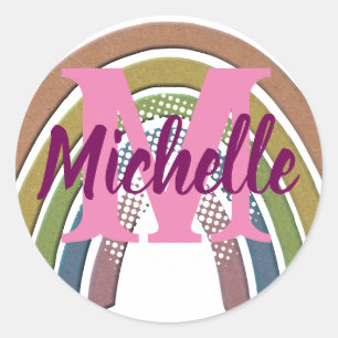 Regenbogen mit Imitaten Rustikale Papiertextur Ind Runder Aufkleber