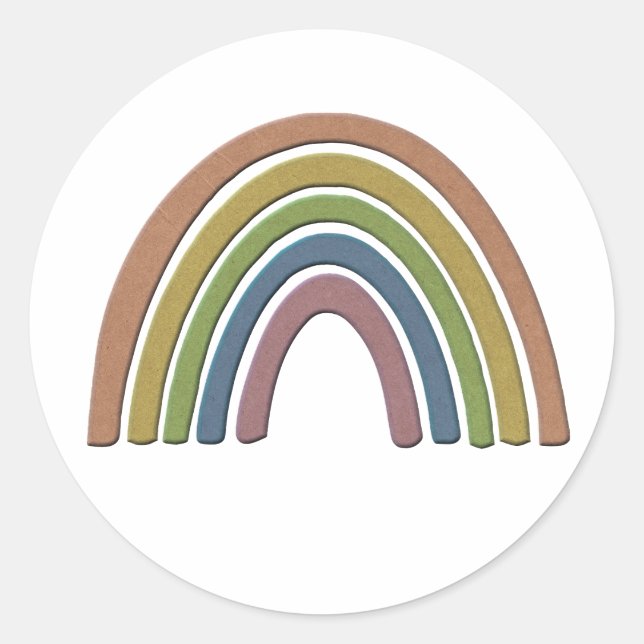 Regenbogen mit Imitaten Rustikale Papiertextur Runder Aufkleber (Vorderseite)