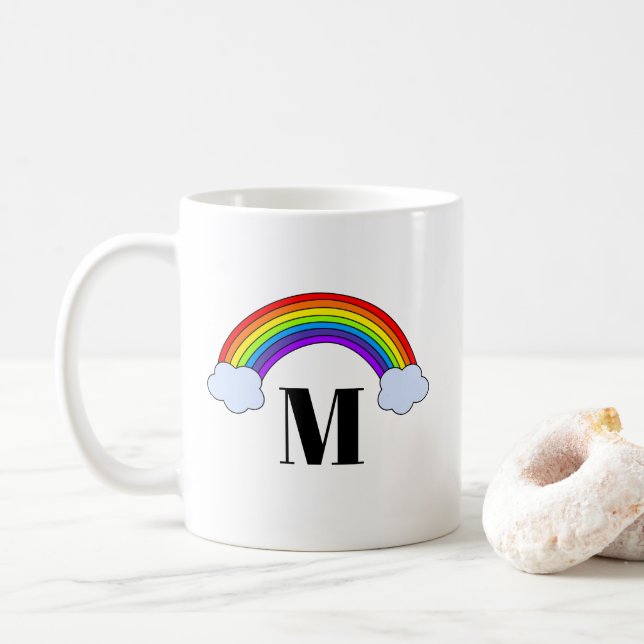 Regenbogen mit Monogramm-Initiale Kaffeetasse (Mit Donut)