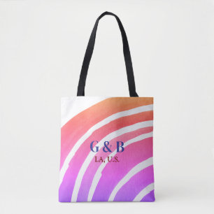 Regenbogen mit Namen des Paares und Ort der Stadt Tasche