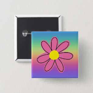 Regenbogen mit rosa Blume Button