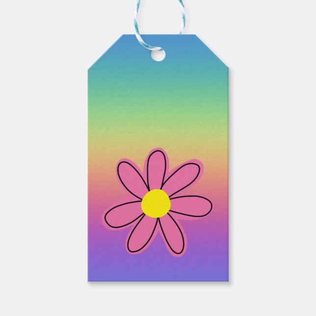 Regenbogen mit rosa Blume Geschenkanhänger (Vorderseite)