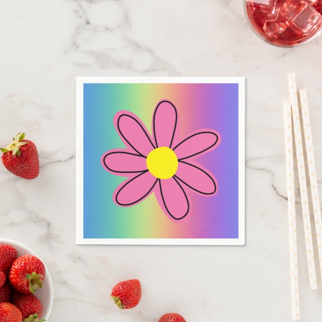 Regenbogen mit rosa Blume Papier Napkins Serviette (Beispiel)