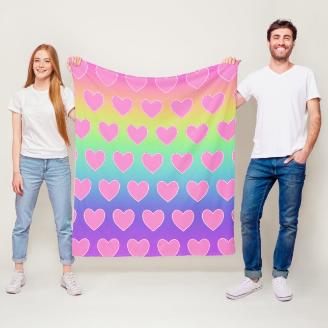 Regenbogen mit rosa Herzen Fleecedecke (Beispiel)