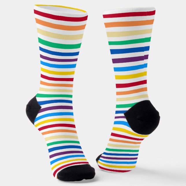 Regenbogen mit weißen Streifen farbig Socken (Gewinkelt)