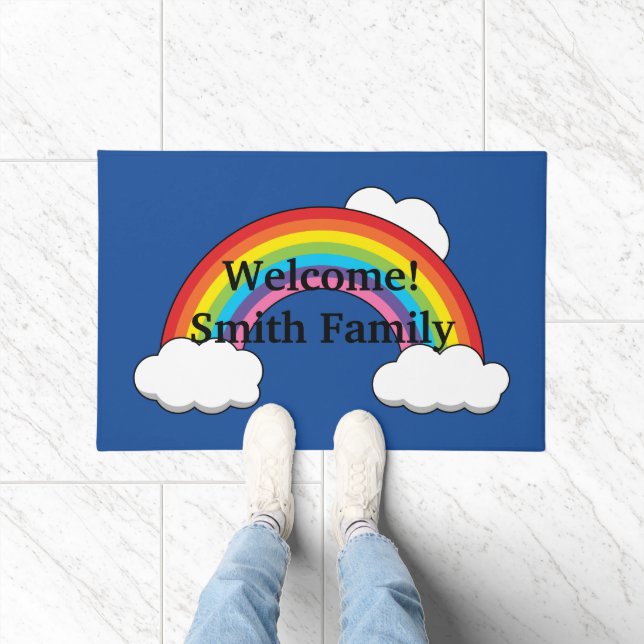 Regenbogen mit weißen Wolken | Personalisieren Fußmatte (Indoor)