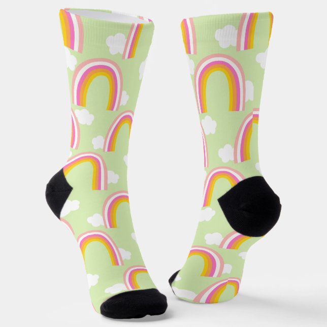 Regenbogen mit Wolke Hellgrün Socken (Gewinkelt)