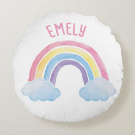 Regenbogen mit Wolken | personalisierbares Rundes Kissen