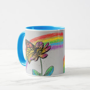 Regenbogen-Monarch-Schmetterling-Tasse Blau Tasse