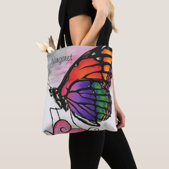 Regenbogen-Monarchfalter-bunte Fantasie-Kunst Tasche (Von Nahem)