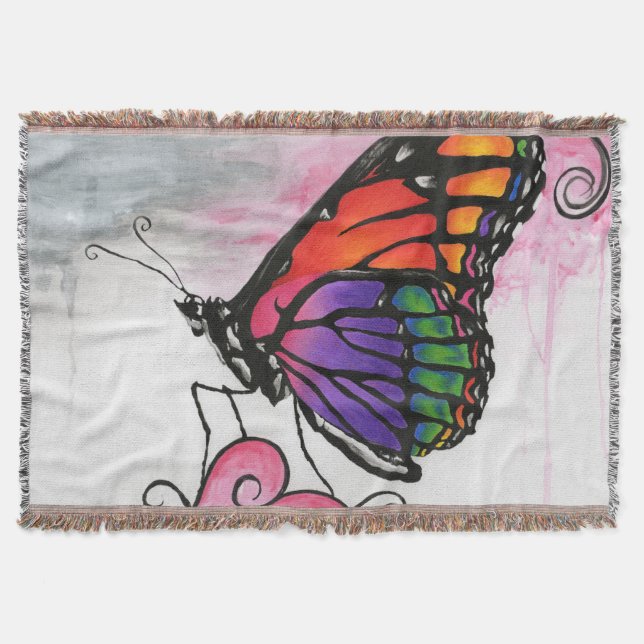 Regenbogen-Monarchfalter Original-Fantasy-Kunst Decke (Vorderseite)