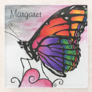 Regenbogen-Monarchfalter Original-Fantasy-Kunst Glasuntersetzer