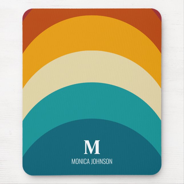 Regenbogen-Monogramm Benutzerdefinierter Name Retr Mousepad (Vorne)