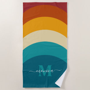 Regenbogen-Monogramm Benutzerdefinierter Name Retr Strandtuch