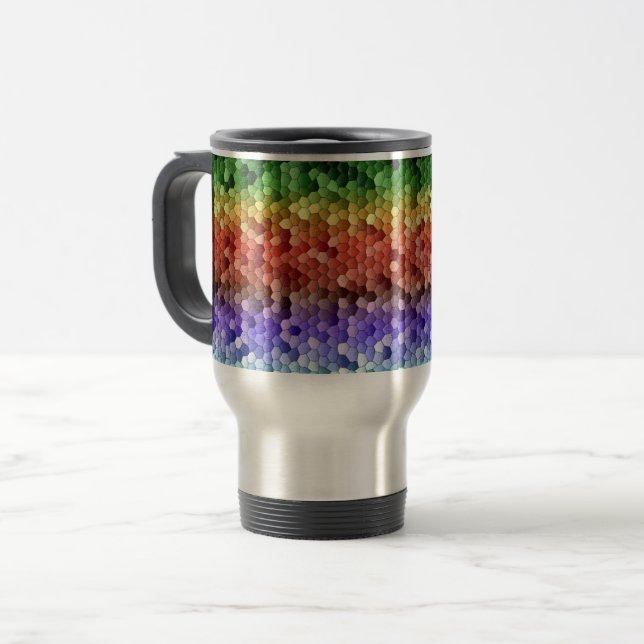 Regenbogen-Mosaikmuster Reisebecher (Vorderseite Links)