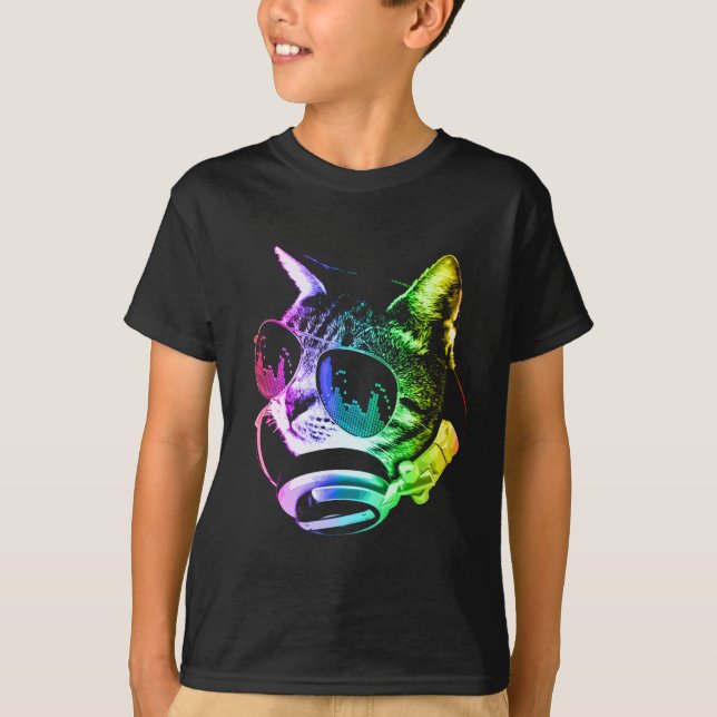Regenbogen-Musik-Katze T-Shirt (Vorderseite)