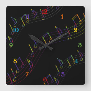 Regenbogen-musikalische Anmerkungs-Quadrat Quadratische Wanduhr