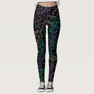 Regenbogen-Musiknoten-Blumenmuster-schwarze Leggin Leggings