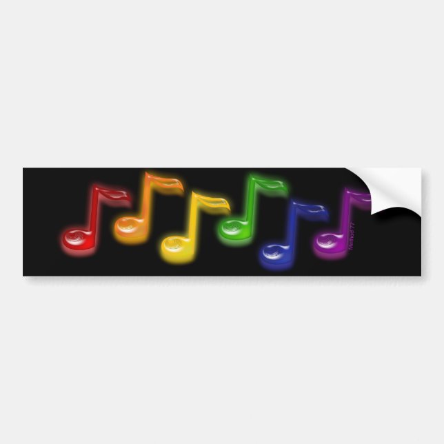 Regenbogen-Musiknoten-schwarzer Autoaufkleber (Vorne)