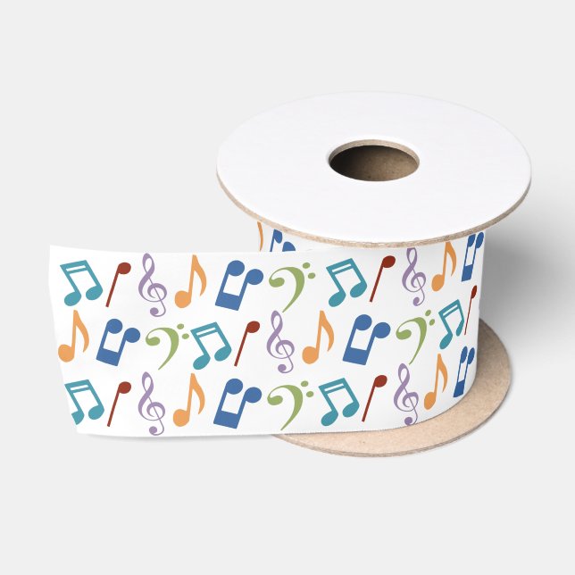 Regenbogen-Musiknoten (weiß) Satinband (Spule)