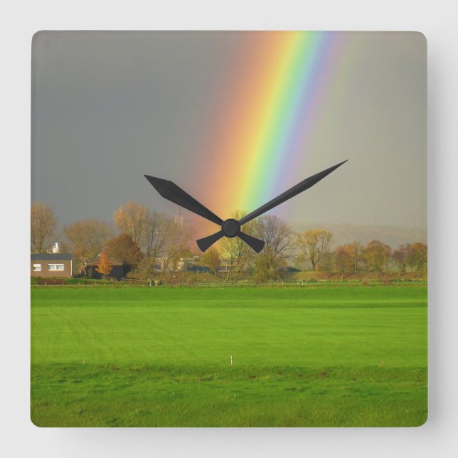 Regenbogen nach dem Sturm-Uhr! Quadratische Wanduhr (Vorderseite)