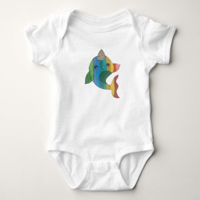 Regenbogen Narwhal Baby Strampler (Vorderseite)