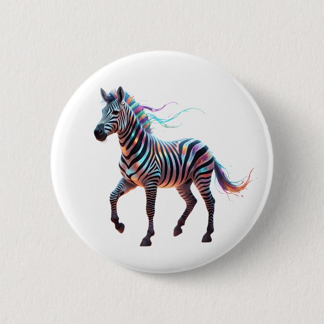 Regenbogen-Neon-Fantasy-Zebra Button (Vorderseite)