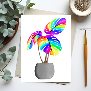 Regenbogen Neon Monstera   Farbige Pflanzen-Postka Postkarte