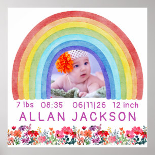 Regenbogen-Neugeborenen-Foto personalisiertes Baby Poster