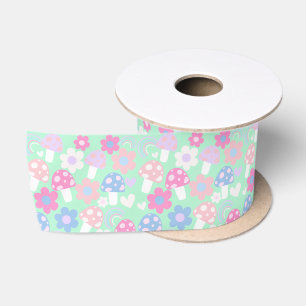 Regenbogen, Niedliche Pilze und Blume Satinband