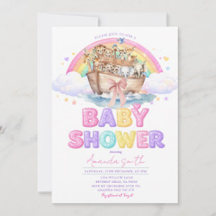 Regenbogen-Noah-Arche-Baby-Shower-Glanz-Einladung Einladung