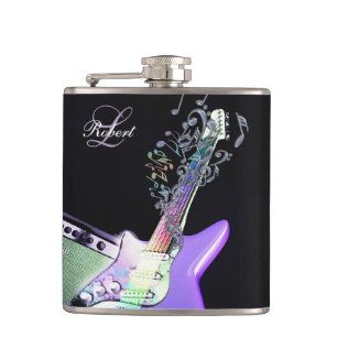 Regenbogen-Noten-Monogramm-E-Gitarre-Flasche Flachmann