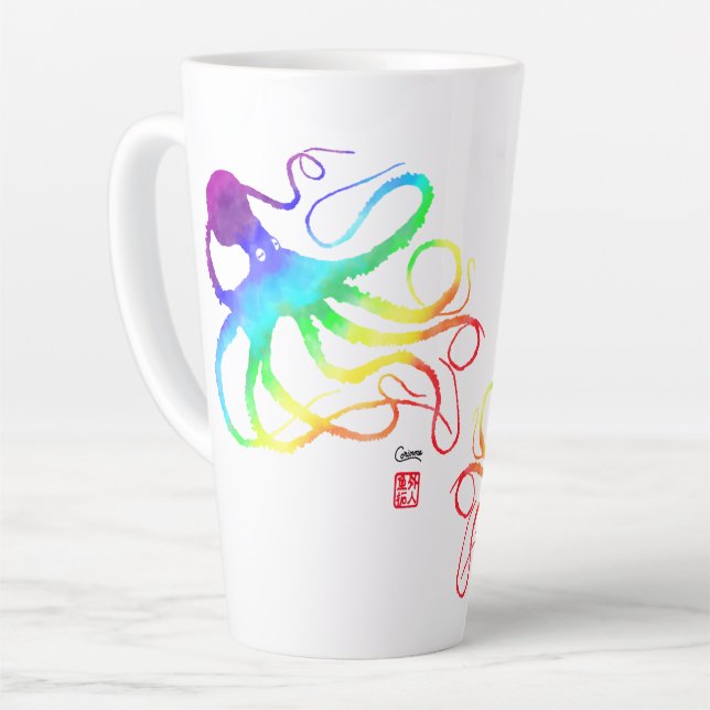 Regenbogen-Oktopus - Hoher Becher Milchtasse (Linke Ecke)