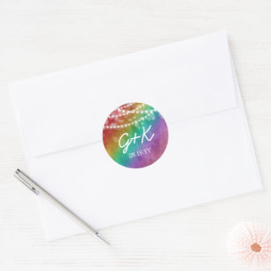 Regenbogen-Ombre-Lichterkette Monogramm Schwule Ho Runder Aufkleber
