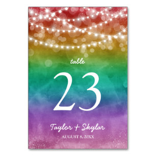 Regenbogen-Ombre-Lichterkette Schwule Hochzeit Tischnummer