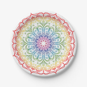 Regenbogen-Ombre-Mandala Pappteller